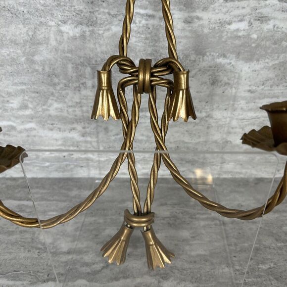 Homco MCM 2 HOME INTERIOR TWISTED ROPE SCONCE DOUBLE TAPER GOLD BOW DESIGN - Picture 13 of 16